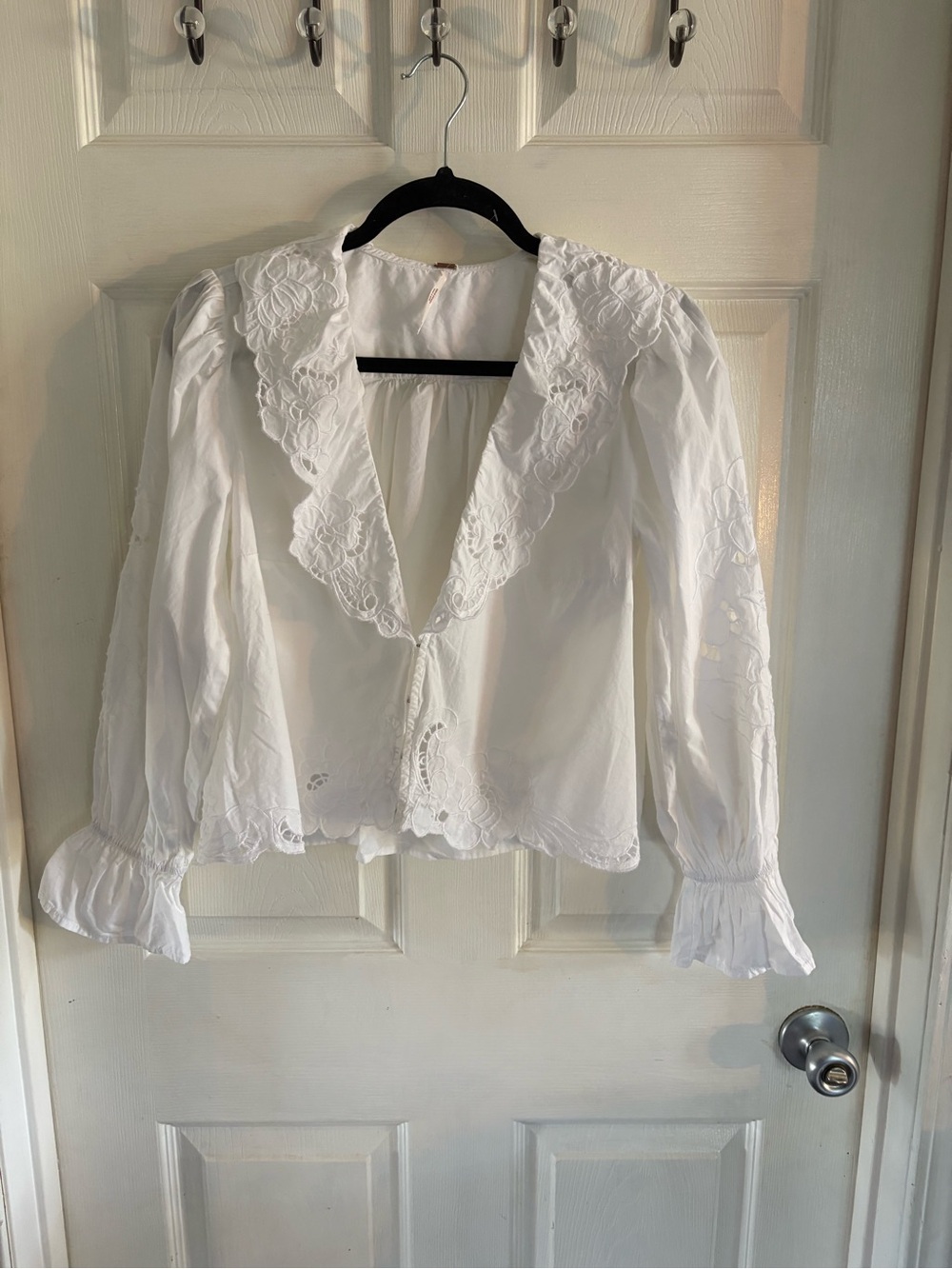 White Cotton Embroidered Lace eyelet Maisie Blouse XS modern prairie Boho top